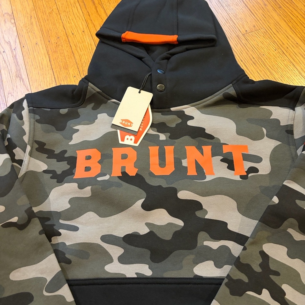 Brunt Workwear Mens Hoodie Black Camo Pullover Sweatshirt Size XL - Picture 2 of 4